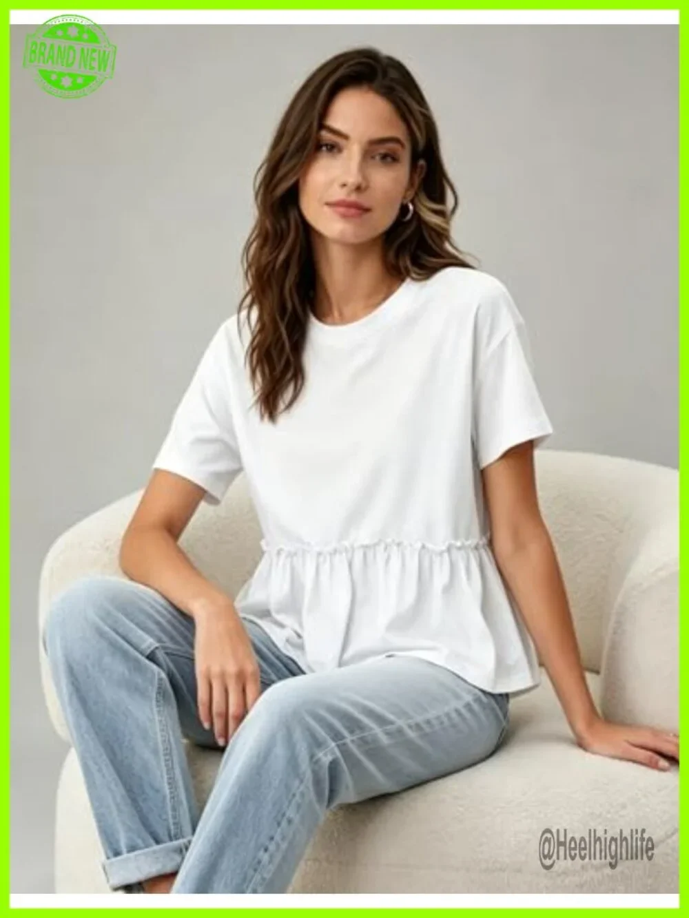 Womens Cropped Peplum T-Shirt Short Sleeve Ruffle Babydoll Top